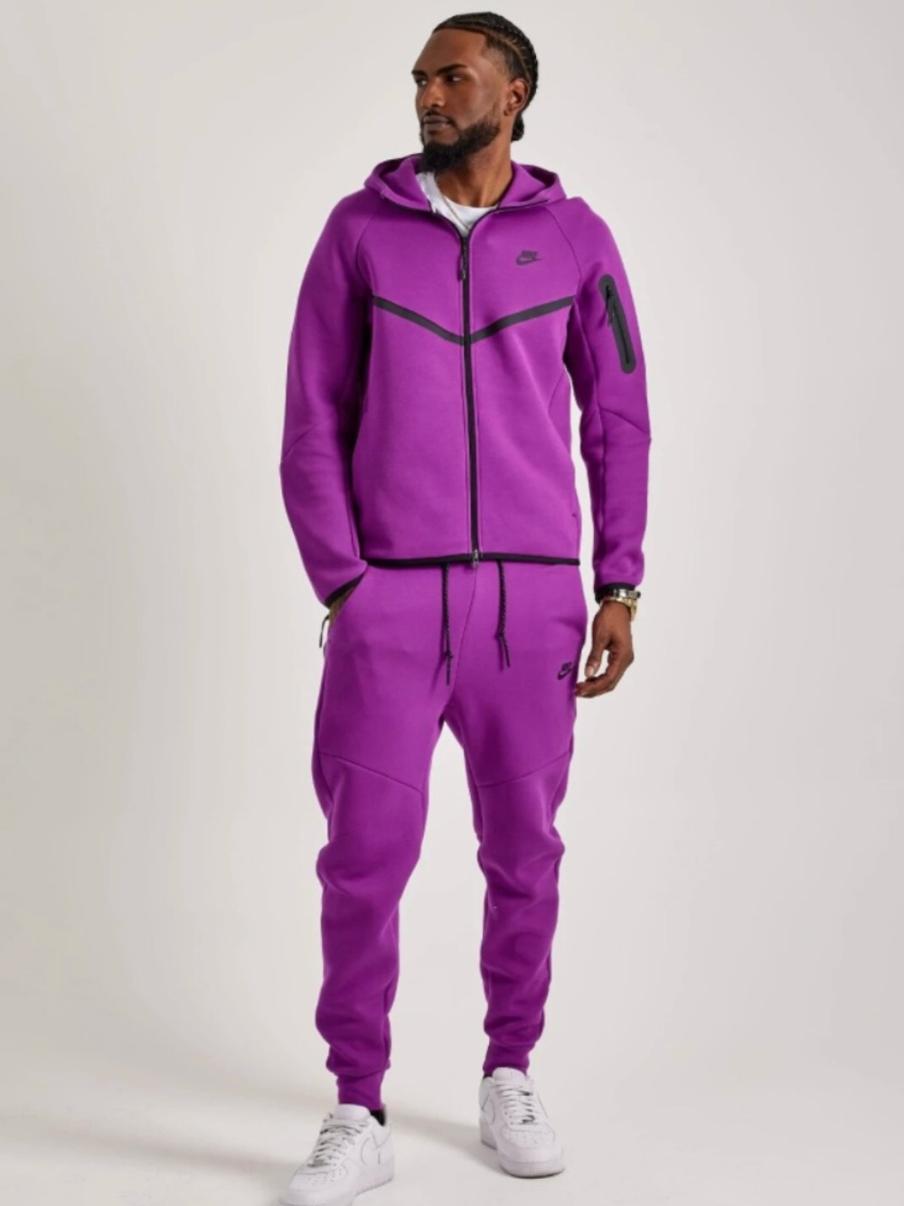 Nike Men's Tech Fleece Full-Zip Hoodie & Joggers Matching Set Berry Purple XL